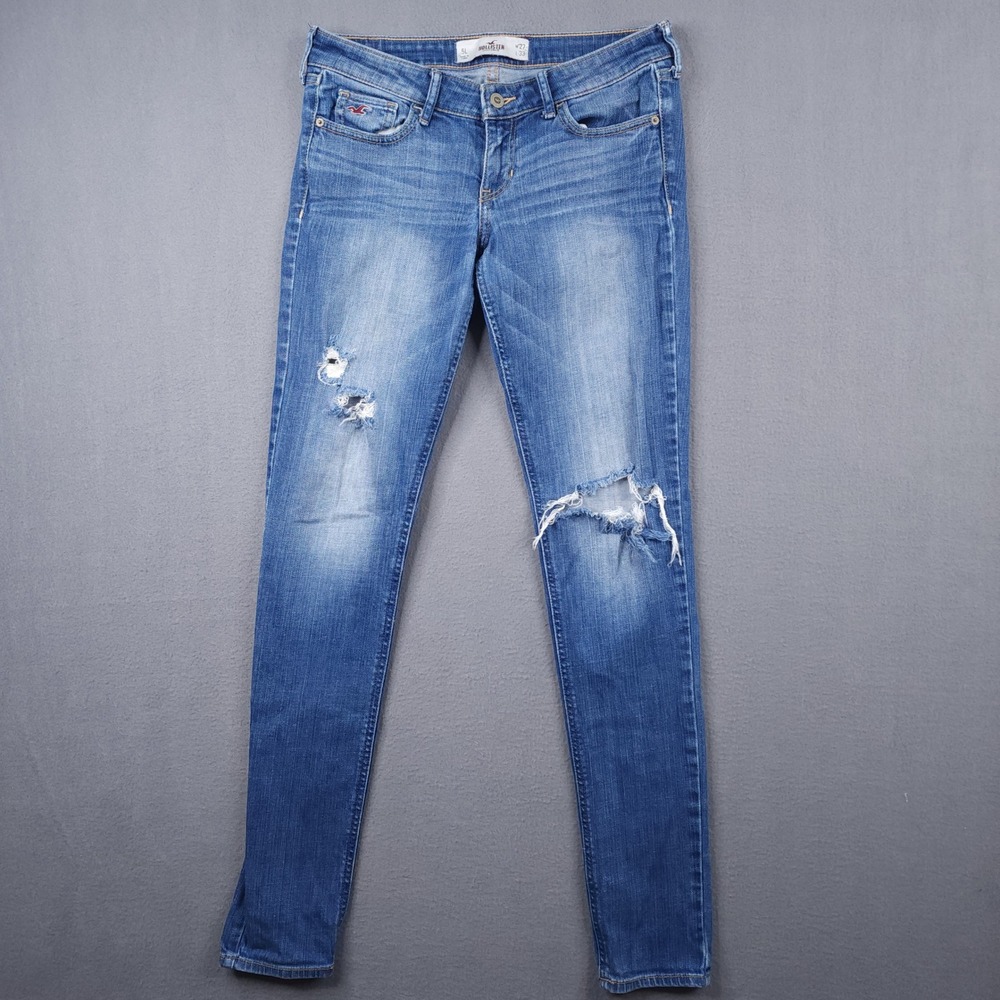 Hollister California Low Rise Skinny Distressed Blue‎ Jeans Womens 5L W27 L33